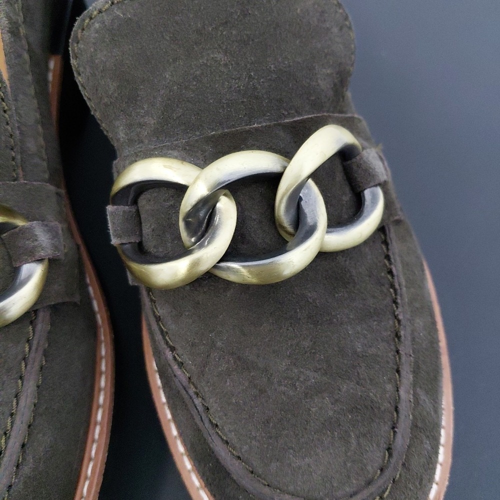 EARTH Lug Loafers Womens 9M Dark Khaki Etzalor Leather Chain Comfort Chic NEW - Picture 9 of 9